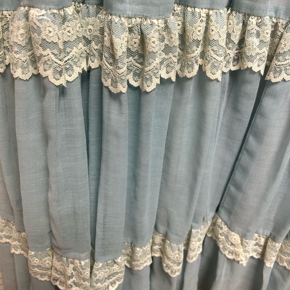 VTG Gunne Sax Blue Maxi Dress Lace Sleeves Prairie Cottagecore 1977 IMPER… - Picture 9 of 16